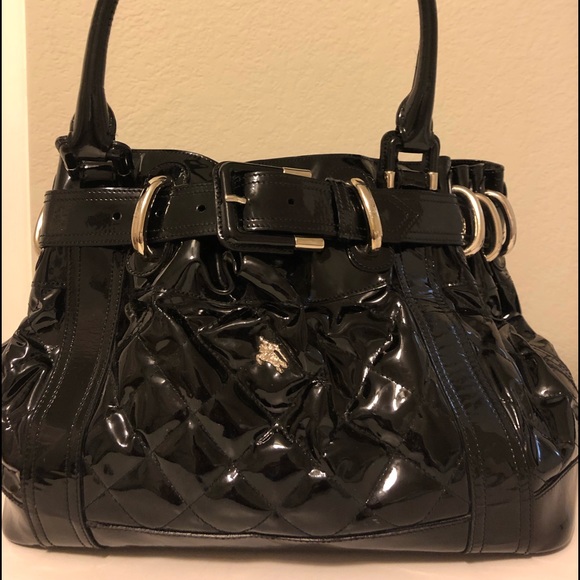 black patent tote
